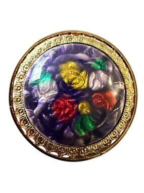 Vintage Reverse Carved Lucite Brooch Gold Tone Floral Pin 1950s New Old Stock